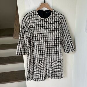 Zara Tweed Mini Shift Short Sleeve Mini Dress in Black and White Womens Medium